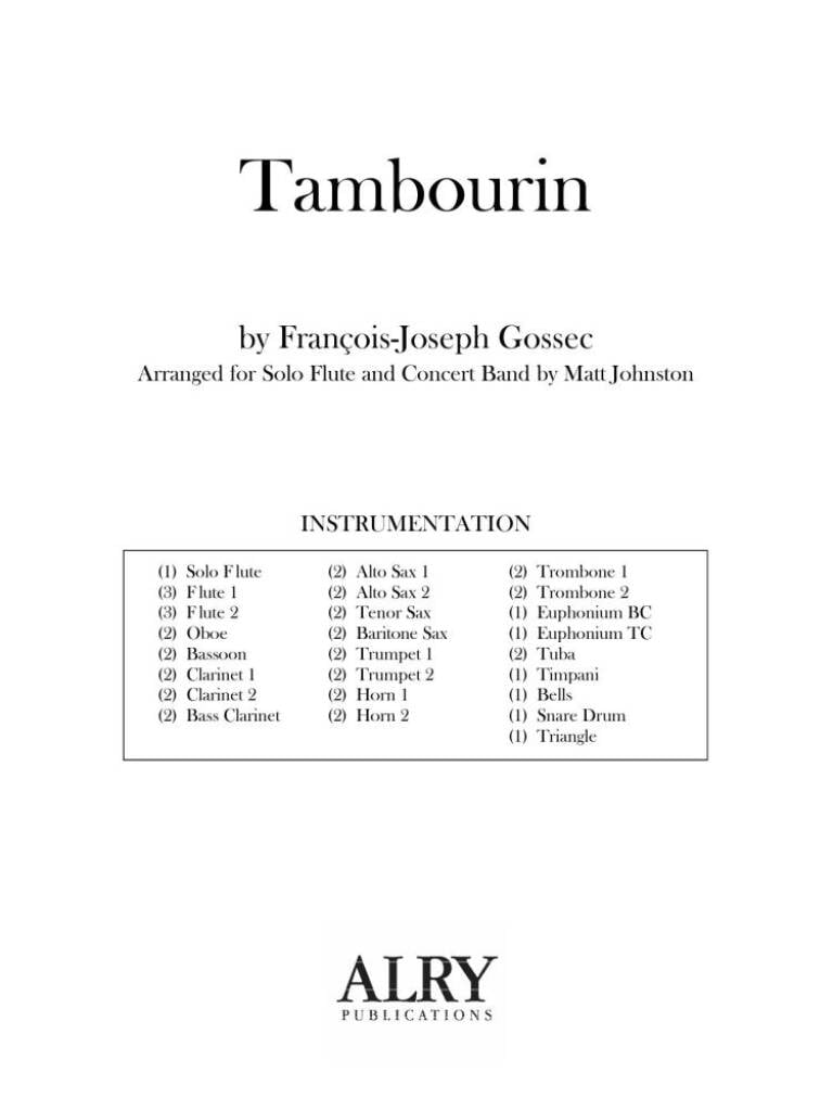 Tambourin for Flute and Concert Band